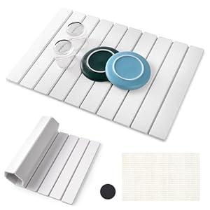 Oxydrily Stone Drying Mat for Kitchen Counter, Large Quick Dry Stone Dish Drying Mat Collapsible, Foldable Diatomaceous Earth Absorbent Bath Mat for Dishes Utensils Countertop Bathroom 23"(L)×15.3"(W)