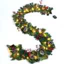 Kurala Christmas Garland with 8 Lighting Modes 9FT Battery Operated, Artificial Mixed with Pine Cones, Red Berries, 50 LED Lights