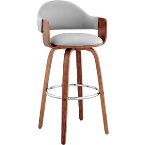 Armen Living Daxton Mid Century Modern Swivel Bar Stool for Kitchen Island Counter in Gray Faux Leather and Walnut Wood, 30" Seat Height