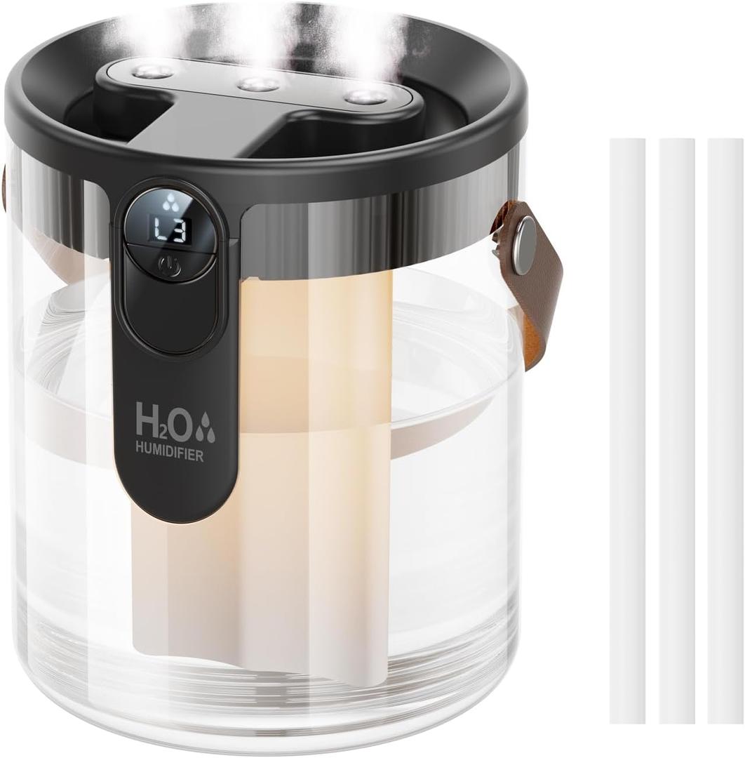 DIGIX Small Portable Humidifiers for Bedroom, 1.4L Top Fill Cool Mist Humidifier for Home Office Travel, 3 Mist Modes, Auto Shut Off, Night Light, Easy to Clean Quiet Humidifier for Baby Plant (Grey)