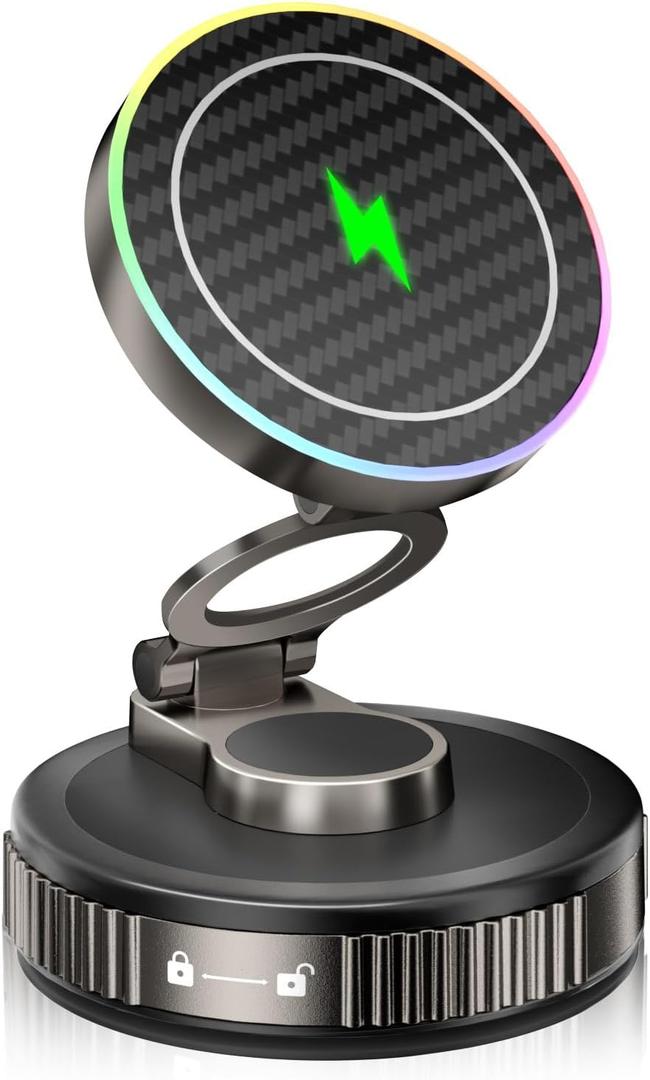 Vooii for Magsafe Car Mount Charger (15W Wireless Faster Charging) (130+LB Strongest Suction & 3000gf Magnetic) (360 Adjustable) Vacuum Car Phone Holder, Phone Holders for Your Car for iPhone 17-12