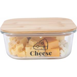 Cheese Container for Refrigerator,Glass cheese slice holder with Wooden Lid,Lunch Deli Meat Containers for Fridge,BPA-Free Shredded Cream Block Sliced,Grated,CheddarCheeses Storage Box Saver keeper 6.8(L) x 6.8(W) x 2.6(H) inches