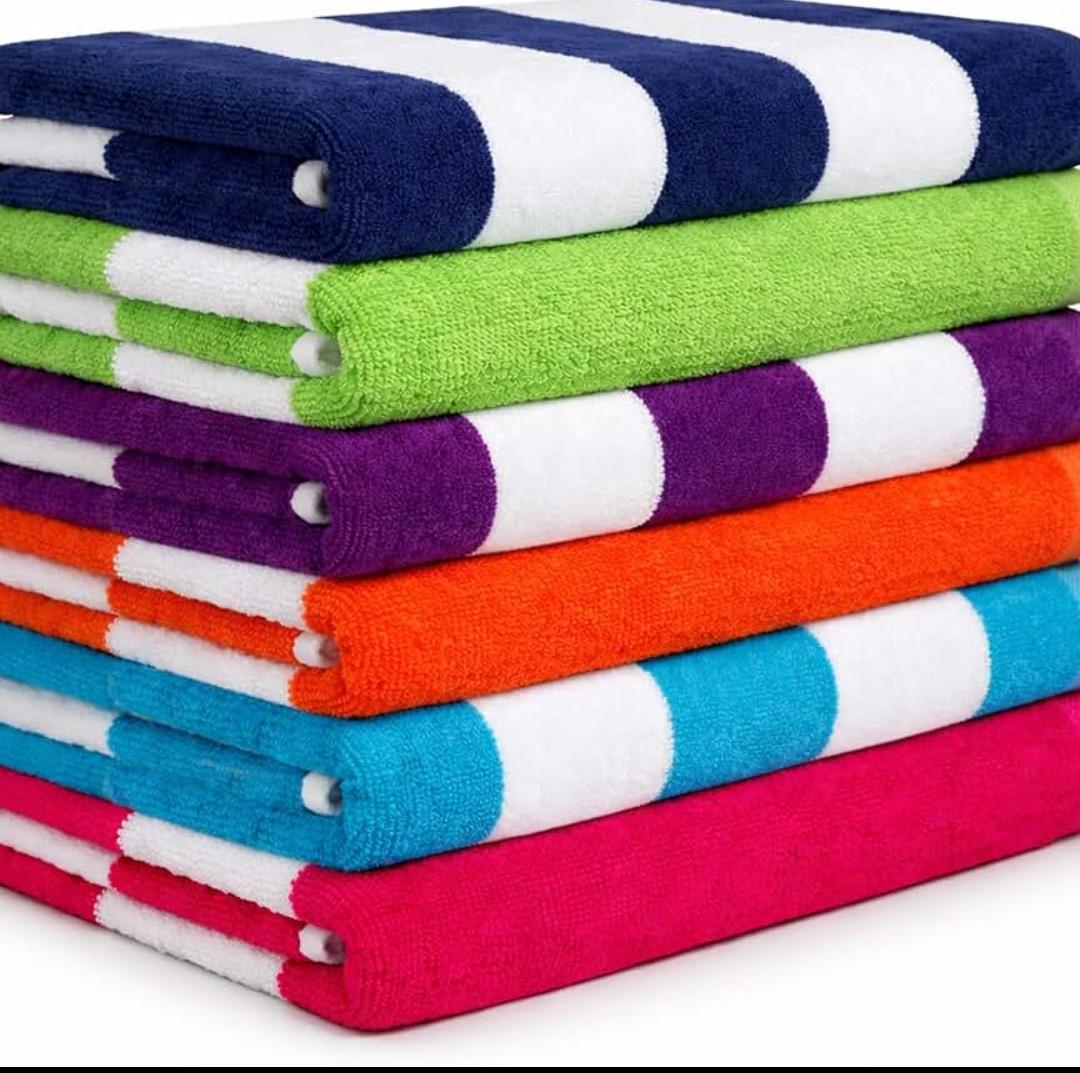 Beach Towels 6 Pack Large 30x60-100% Cotton Beach & Pool Towels Bulk Cabana Stripe - Quick Dry Bath Towel Set for Swim, Beach Essentials, Bathroom, Hot Tub, Yoga, Hotel & Airbnb Guests