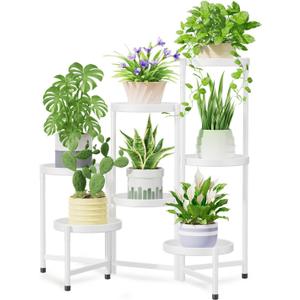 iDavosic.ly 7 Tier Large Plant Stand Indoor, 10 Inch Wide Tall Corner Metal Plant Stands Outdoor for Multiple Plants, Folding Tiered Flower Display Holder Rack Shelf, White