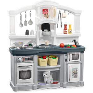 Step2 Fun with Friends Kids Kitchen Playset, Indoor/Outdoor Kitchenette with Lights & Sounds, Durable Plastic, 25-Piece Toy Accessories, Toddlers 2+ Years, Gray, 40.88" H x 35.75" W x 12.5" D
