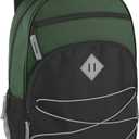 Summit Ridge Boys and Girls School Backpacks with Bungee Cord Front | 17 Multi Pocket Backpack for Kids, Teens, Adults, Travel (Green/Black)