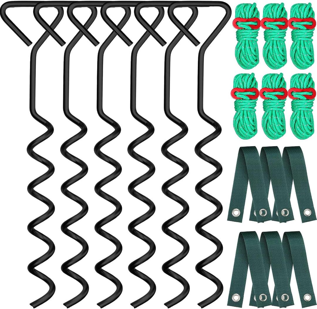 Sintuff 6 Set Tree Stakes and Supports Kit for Anti Hurricane Leaning Trees Straightening Heavy Duty 15. 75" Spiral Tree Stake with 13. 12 ft Ropes and 15. 75'' Support Straps (Green)