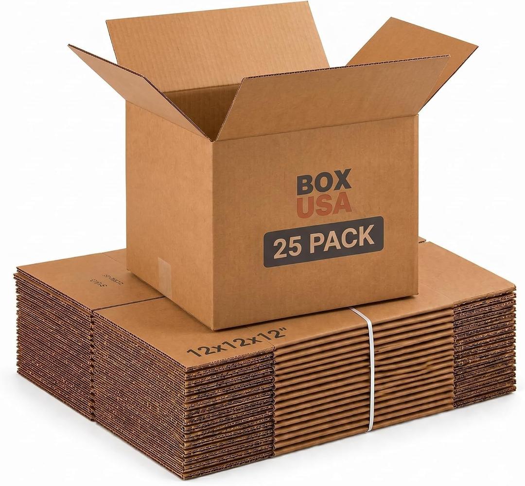 Partners Brand P121212 Corrugated Boxes, 12"L x 12"W x 12"H, Kraft (Pack of 25)