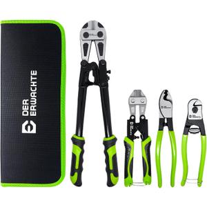 4-Piece Bolt Cutter Pliers Set, 14" Heavy Duty Bolt Cutter, 8" Mini Bolt Cutter, 8" Wire Cable Cutter, 8" Wire Rope Cutter with Carrying Bag, Cr-V Blade for Cutting Locks, Steel Wire, Chains