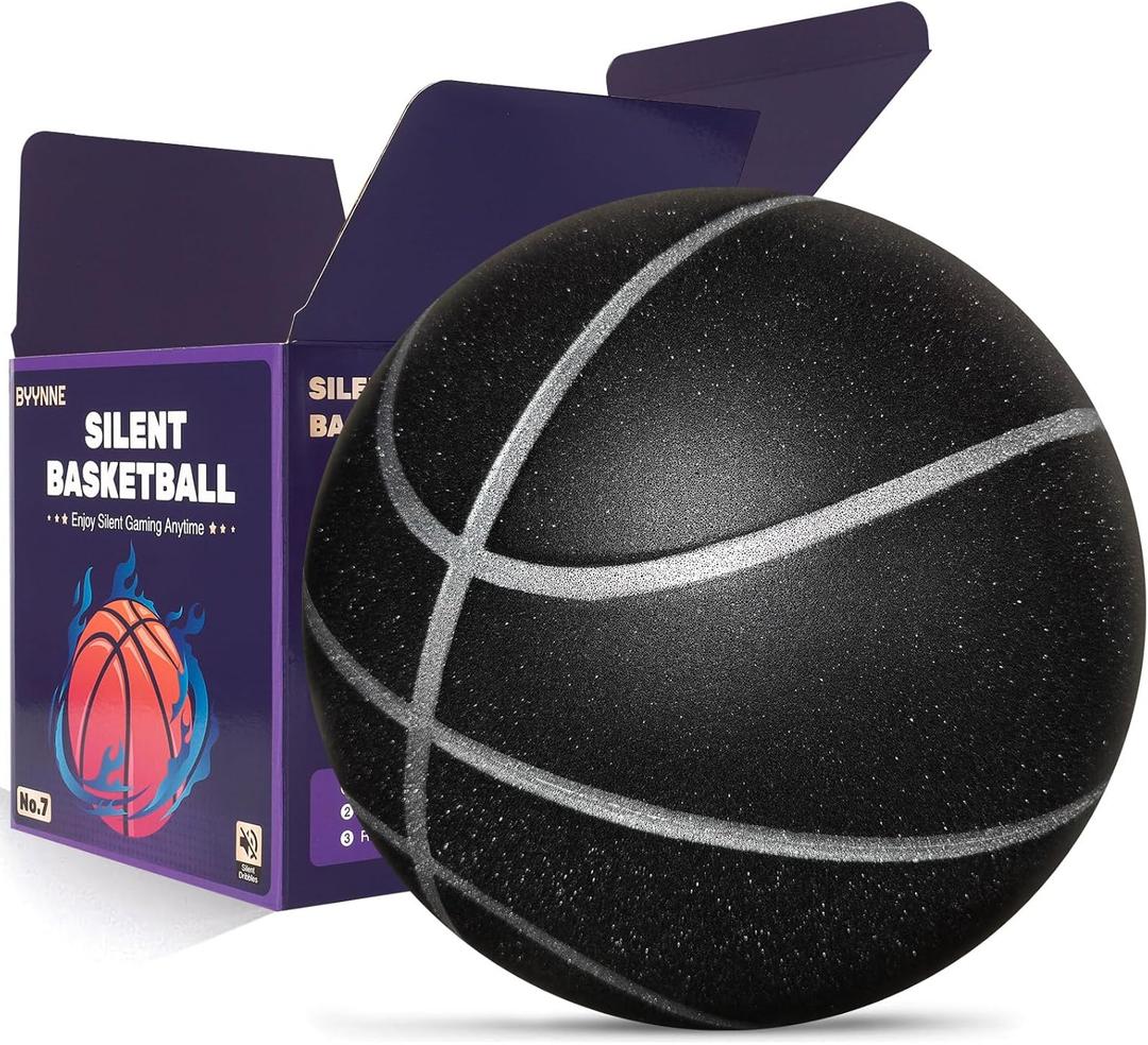 Silent Basketball Size 7 (29.5")  Noiseless Indoor Basketball for Quiet Dribbling and Indoor Training, Pro Grooved Airless PU Foam Basketball  Real Feel Higher Bounce Quieter (Black)