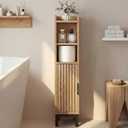 Small Bathroom Storage Cabinet, Corner Narrow Toilet Paper Floor Cabinet with Door and Shelves,Bathroom Organizer with Adjustable Shelf, for Small Spaces (Oak, 4-Tier)