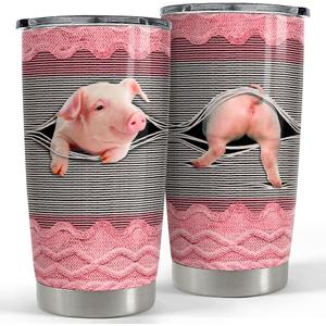 SANDJEST Pig Tumbler 20oz Stainless Steel Insulated Tumblers Coffee Travel Mug Cup Funny Pig Gifts for Women Girls Gift for Birthday Christmas