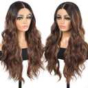 Lace Front Wig Balayage Pre Plucked Ombre Brown Highlight 13x4x1 Wigs for Women Ready to Wear HD Glueless Natural Long Wavy Wig for Women Middle Part Soft as Human Hair