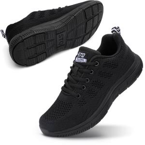STQ Women Sneakers Fashion Lightweight Breathable Ladies Walking Shoes Black 8