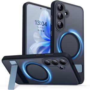 CANSHN Strong Magnetic & Seamless Stand Designed for Samsung Galaxy S25 Plus Case (2025) Adjustable Kickstand Compatible with Magsafe Translucent Matte Back, Black