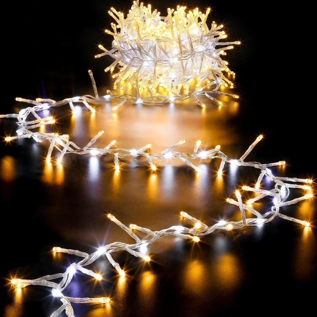 Marchpower Cluster Christmas Lights String, 32Ft 500LED 9 Modes Waterproof Christmas Tree Lights Warm White Twinkle Lights Plug in for Outdoor Indoor Outside Garland Xmas Decorations
