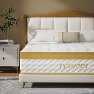 Naiveer Cooling Gel Memory Foam Hybrid Mattress, 12 Inch Queen Size Mattress in A Box with Pocket Springs for Back Pain & Pressure Relief, Medium Firm Feeling with CertiPUR-US Certified Foam