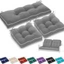 Wenqik Outdoor Wicker Chair Cushions of 3 Pieces 44 x 19 x 4 Inch Waterproof Tufted Bench Cushions for Patio Furniture Fade Resistant 1 Loveseat and 2 Square Seat Pad for Swing Sofa Settee (Gray)