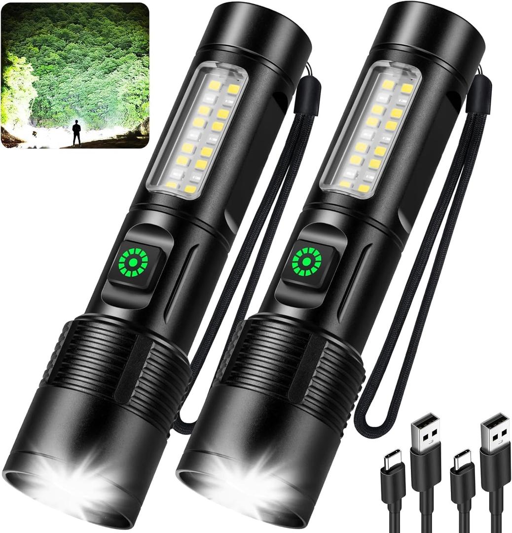 Rechargeable Flashlights 2 Pack, 99,000lm Super Bright High Lumens Flash Light, 6 Modes Adjustable Linternas, Powerful Handheld LED Flashlights for Home Camping