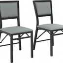 VECELO Folding Dining Chairs Set of 2, Metal Padded Foldable Seating with Comfortable Faux Leather, Space-Saving Portable Guest Seats for Kitchen & Office, No Assembly, Slate Grey, 2 Pack