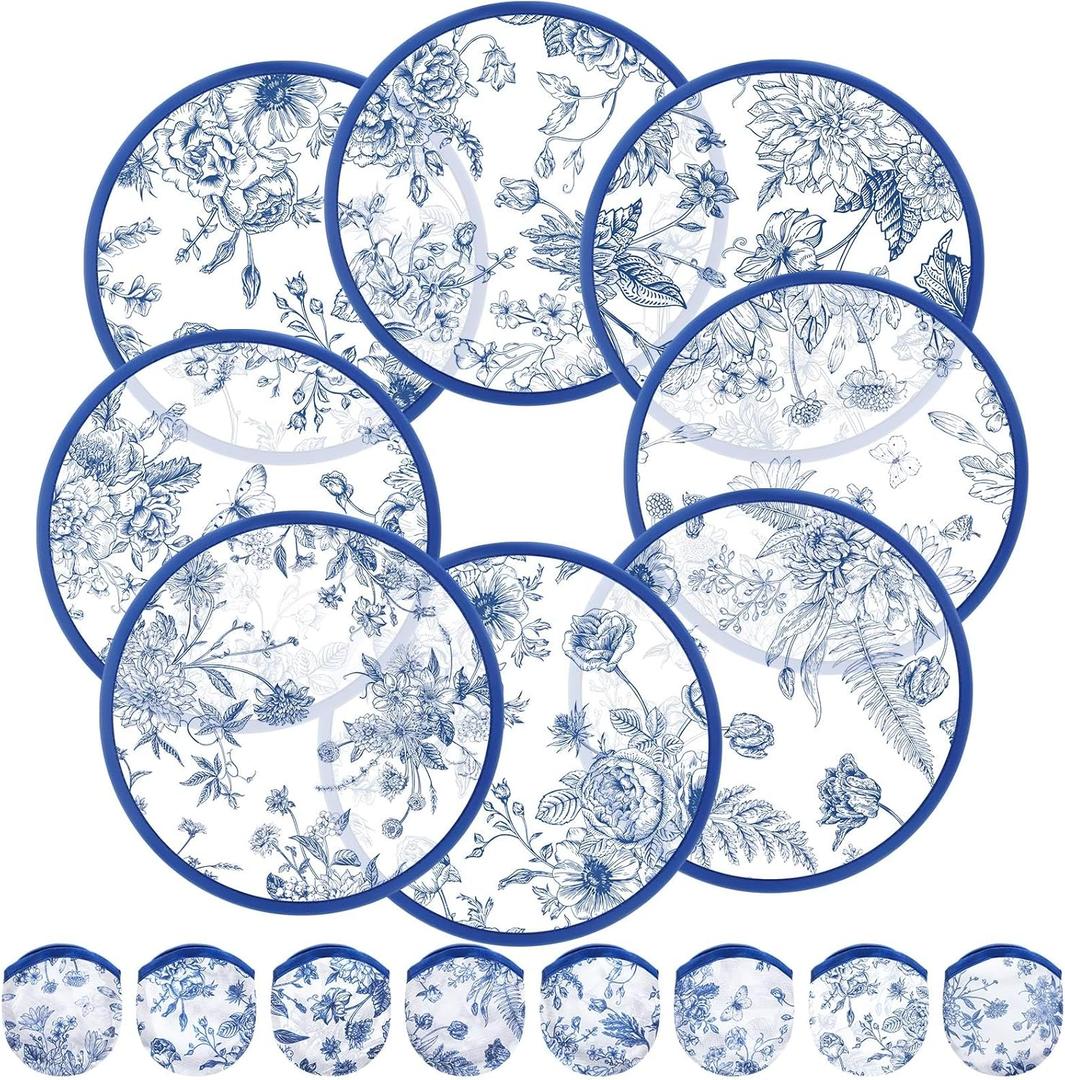 Chunful 24 Pcs Wedding Blue Floral Foldable Flying Disc Fans Bulk Wedding Favors for Guests Round Handheld Compact Cooling Fans for Bridal Baby Shower Summer Party Favors, 8 Style