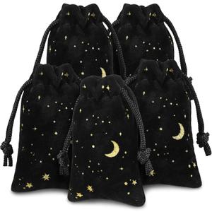 Hillban 30 Pcs 2 x 3 Inch Black Velvet Drawstrings Bags for Jewelry Moon Star Pouch with Drawstrings Jewelry Bags for Gift Packaging Wedding Anniversary Christmas Eid Mubarak