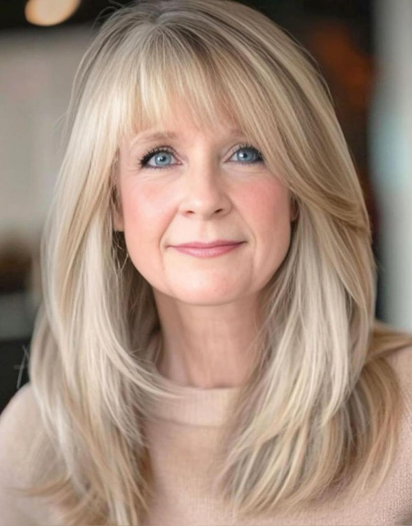 Long Mixed Blonde Layered Wig with Bangs Synthetic Replacement Wig for Women