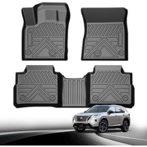 Carbon Fiber Floor Mats for Nissan Rogue 2021-2024 2025 2026 All Weather Protection TPE Car Mats Custom Car Liners Accessories, Front & 2nd Row Floor Liners Set