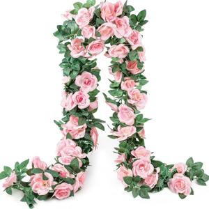 10PCS Fake Rose Garland, 7.5Ft Artificial Vines Flowers Hanging Rose Vine forfor Table Wedding Backdrop Arch Wall Party Mantle Festival Decor (Pink)