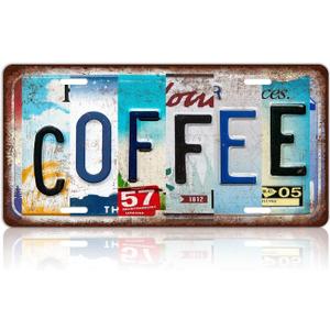 2 x Vintage Coffee Metal Tin Sign License Plate Wall Decor for Coffee Bar 12 x 6 Inches