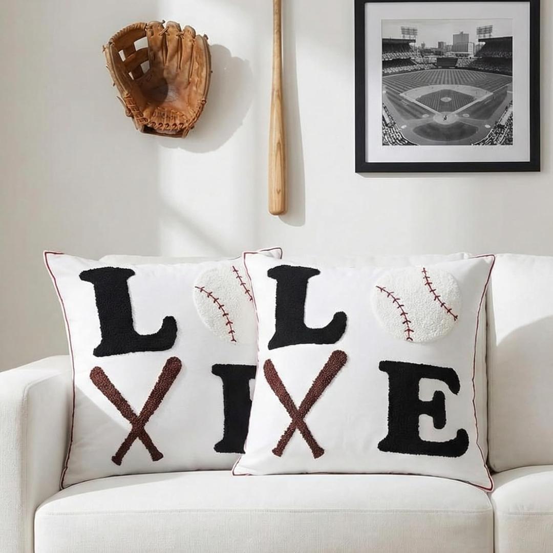 2 x Hahafelt 2 Pcs Embroidered Baseball Throw Pillow Covers 18 X18 Inches Love Baseball Decorative Throw Pillow Cover for Room Decor Sofa Couch Bed Car