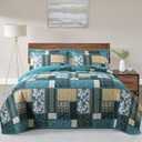 VAPUTAR Quilts Queen Size - 3 Piece Cotton Quilted Bedspread Coverlet, Soft Lightweight Quilted Bedding Set, Patchwork Boho Quilt with Pillowcovers Suitable for All Season and Room Decor (Dream Blue) (Queen (90"  98"))