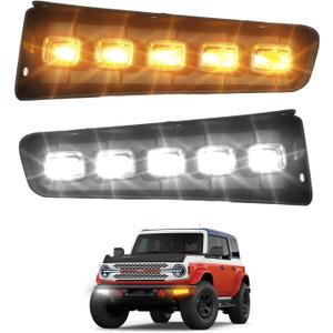 Fog Lights Modular Bumper for 2024 Ford Bronco 2021-2026 Dual-Light Effect LED DRL with Startup Animation Amber Sequential Turn Signal for Bronco Accessories 2/4 Door (with 5 LEDs)