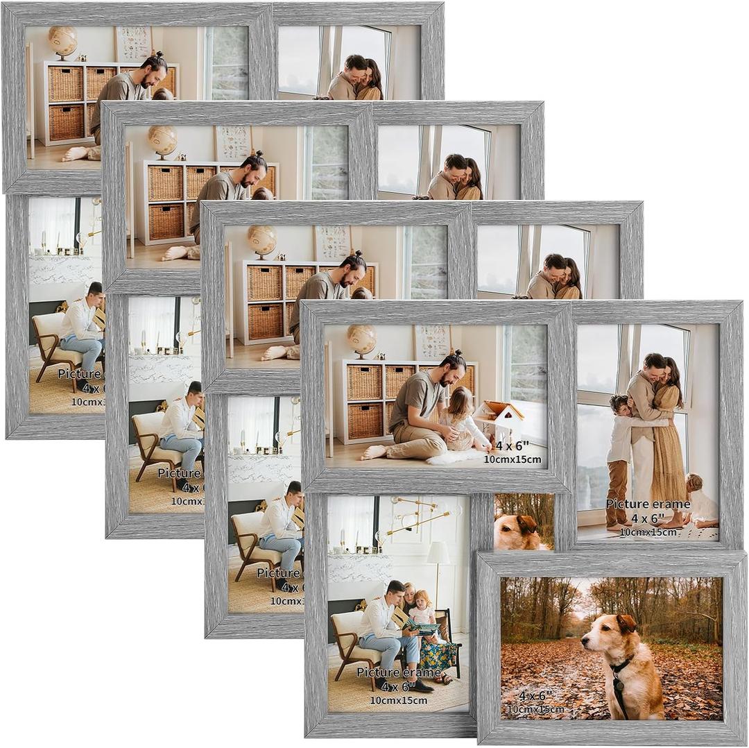 PETAFLOP 4x6 Picture Frames 4 Pack, Wall Photo Collage Set for Horizontal or Vertical Display, Grey