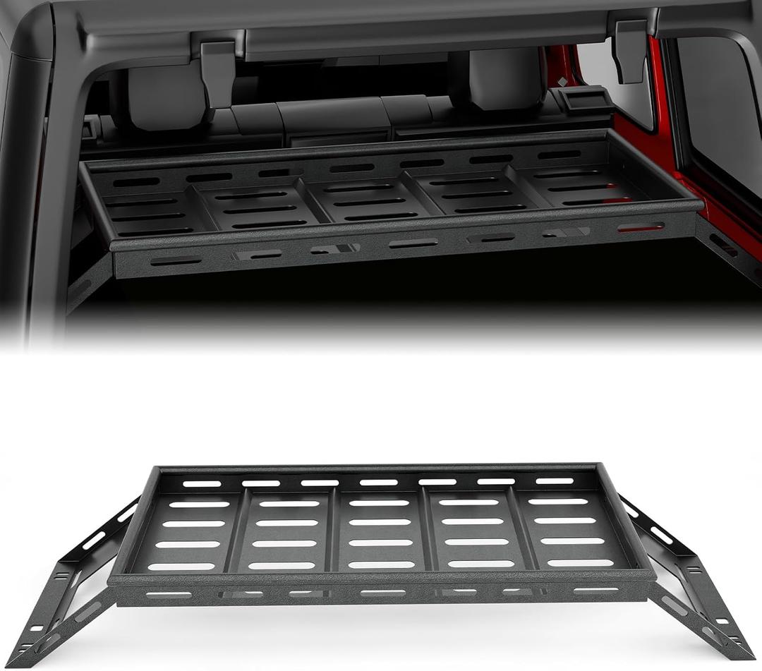 Foldable Interior Trunk Cargo Rack Compatible with JK JL 4‑Door, Metal Rear Back Storage Shelf, Heavy‑Duty Interior Cargo Organizer for Vehicle Rear Cargo Area