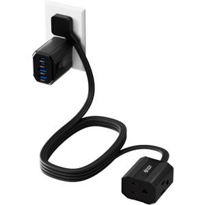 SUPERDANNY Detachable Power Strip, 45W USB-C & USB-A Fast Charge with 3 Outlets, 5ft Flat Plug Extension Cord, Portable for Cruise, Home, Black