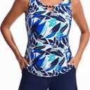 Hanna Nikole Women 2 Piece Tankini Swimsuits with Sporty Swimshorts Pockets (Blue, M)