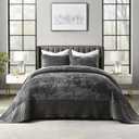 Velvet California King Size Quilt, Oversized California Comforter Set Grey Bedding Set (118*106) with 2 Pillow Shams, Luxurious Quilt Set,All-Season 3 Pieces