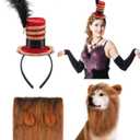 Halloween Ringmaster Costume 1 Pcs Circus Ringmaster Red Mini Top Hat Headband 1 Pcs Lion Mane for Dog Costume, Lion Tamer Headpiece for Halloween Party Drama Performance Dress up Cosplay