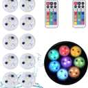 Xmas Christmas Decorations Lights with Remote - 10 PCS Submersible Led Puck Lights | Battery Powered Small Underwater Tea Candles | Multicolor Flameless Accent Lights for Pool Lantern Decoration