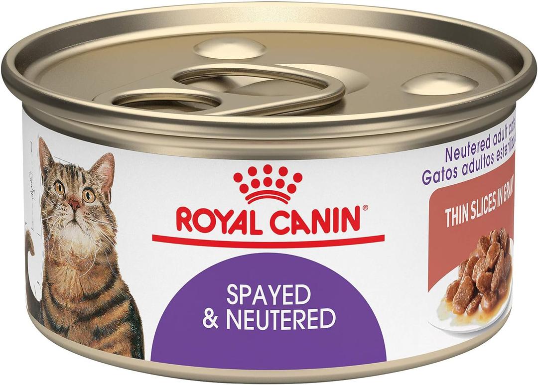Royal Canin Feline Health Nutrition Spayed/Neutered Thin Slices In Gravy Canned Cat Food, 3 oz can (24-count) (EXP 03/03/27)