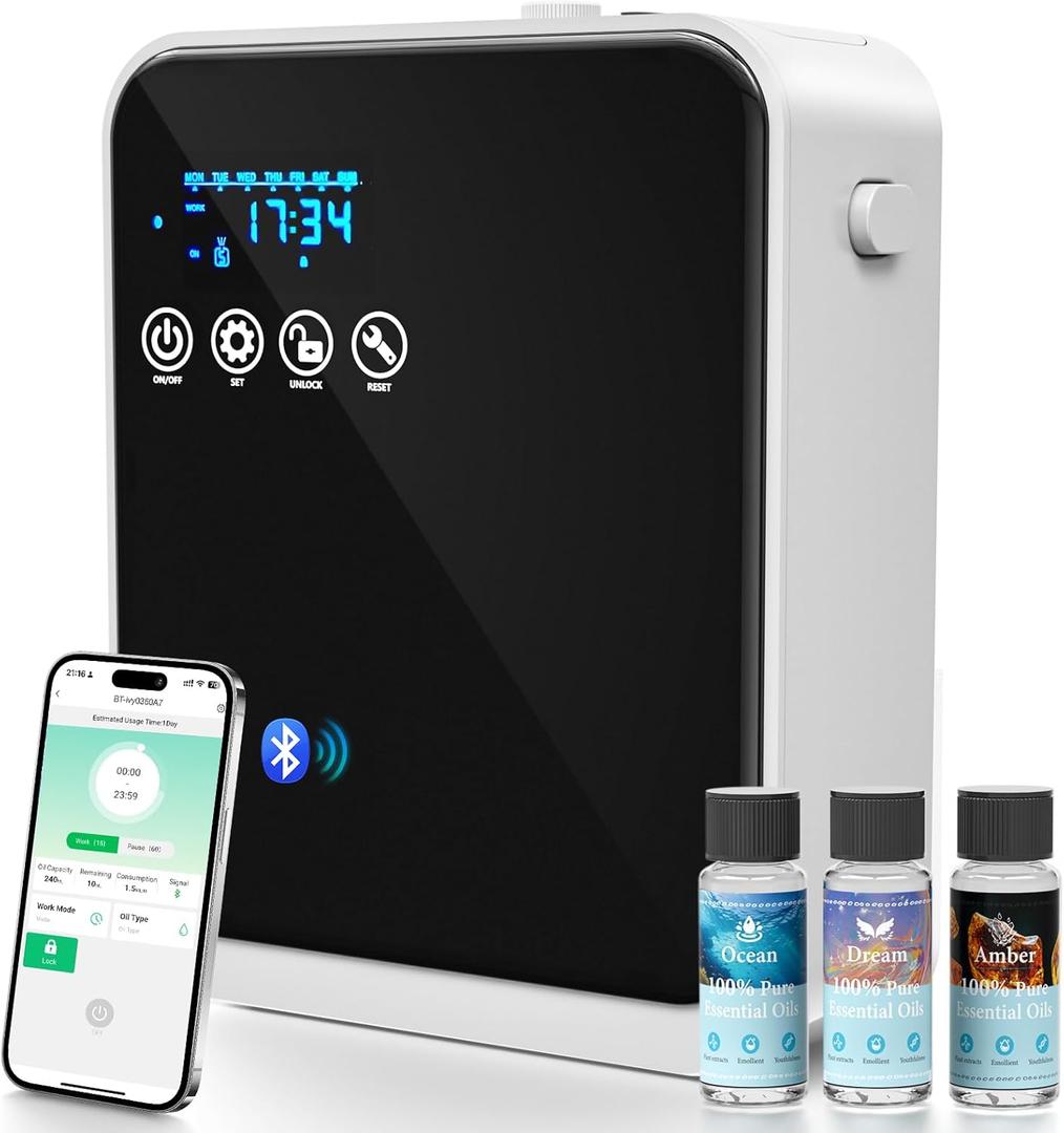 Waterless Essential Oil Diffuser,Aromatherapy Scent Diffuser Air Machine with Smart APP & Touch Screen,1500 sq.ft Coverage,250ml Capacity|Whole House Oil Diffusers for Home & Hotel Collection-Black