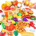 92PCS Play Food Set for Kids, Pretend Play Toys for Play Kitchen & Toddlers Learning, Food Toys with Cutting Fruits & Vegetables, Fake Food Gift Kitchen Playset for Kids Ages 3+