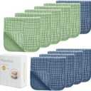 Muslin Burp Cloths Sets Newborn Baby Boy Essentials Must Haves 100% Cotton 10 Pack 22" X 10",6-Layer Baby Bibs & Burp Cloths for Baby Drool and Messes - Soft, Safe & Gentle for Boys & Girls Multi (Bluegreen)