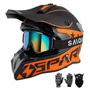SPARK ATV & Dirt Bike Helmet for Adults - DOT Certified Motocross Helmet with Quick Release, Lightweight Off-Road Design for Motocross & Trail Riding (Matte Orange Voyager, Large)
