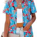 siliteelon Womens Short Sleeve Button Down Shirts Summer Blouses Casual Tops Hawaiian Tropical Floral Printed Camp Shirts (L)