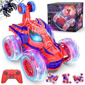 Remote Control Car Stunt RC Cars 360 Rotating with 2.4GHz Rechargeable Wheel Lights Toys Car Gift for Boys 3 4 5 6 7 8 9 10 11 12 (Red)