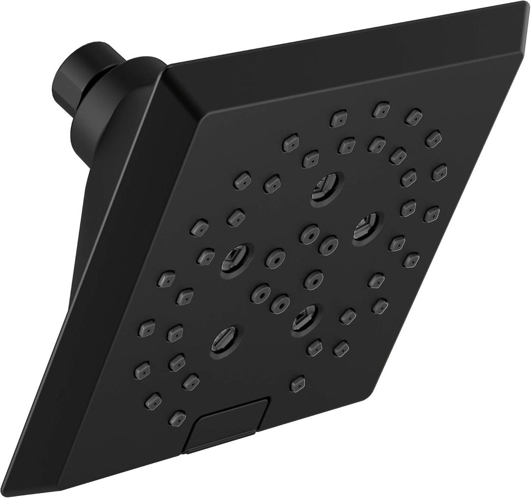 Delta 5-Setting Matte Black Shower Head with H2Okinetic Spray, 6 Inch Square Shower Head, Showerheads, 1.75 GPM Flow Rate, Matte Black 52664-BL