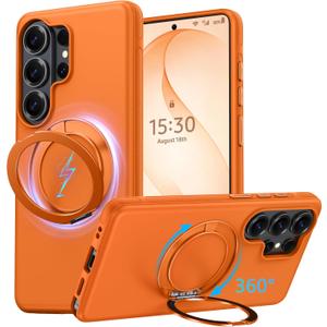 Oterkin for Samsung Galaxy S26 Ultra Case with 360 Spin Magnetic Stand [Fit for MagSafe] [Non-Slip] [15FT-Shockproof] Slim Protective Case for Galaxy S26 Ultra Men/Women, Orange