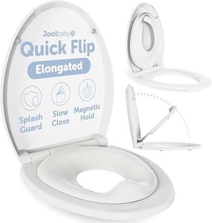 Jool Baby Quick Flip Toilet Seat with Built-in Potty & Splash Guard for Toddler Training, Slow Close (Elongated)